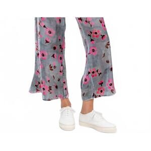 NEW ANNTIAN velvet wide leg pants in silver and pink floral